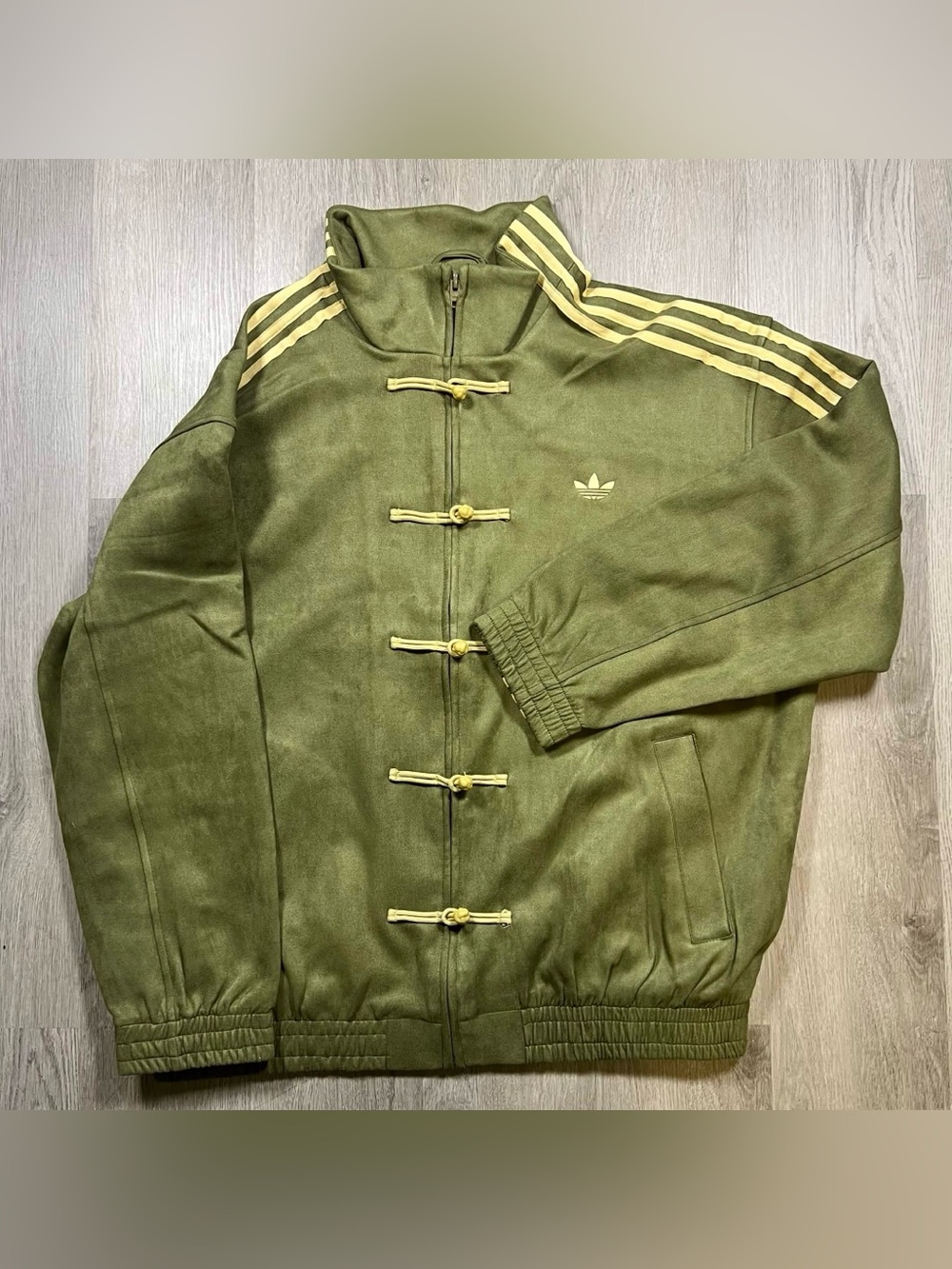 Adidas Men’s Olive Chinese Track Jacket with Yellow Trim